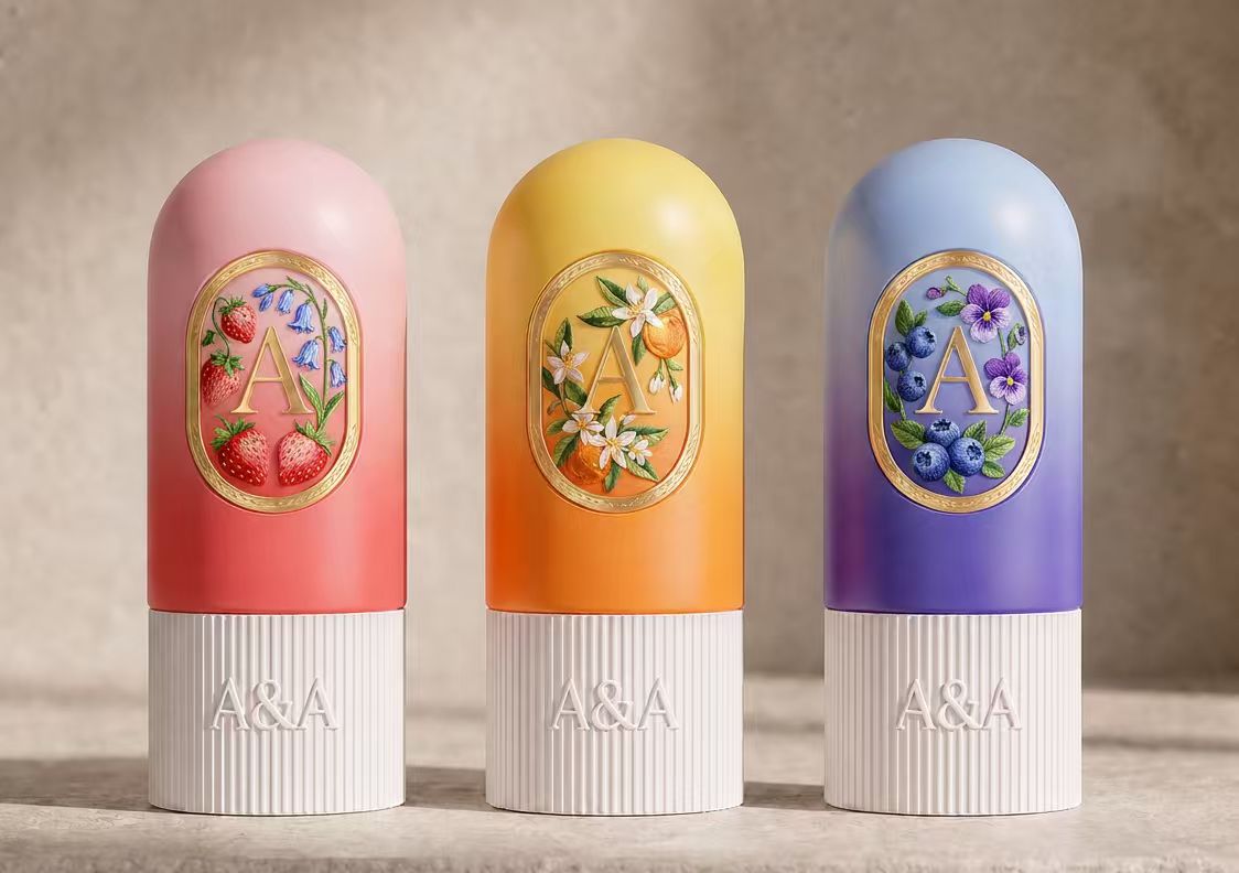 Three A and A fragrance sticks in strawberry, citrus, and blueberry